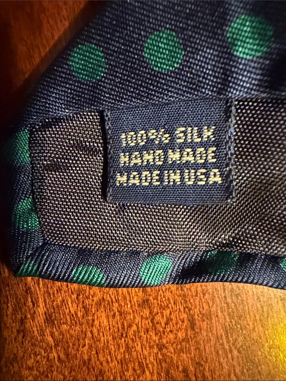 Abercrombie & Fitch Navy Tie with Green Polka Dots